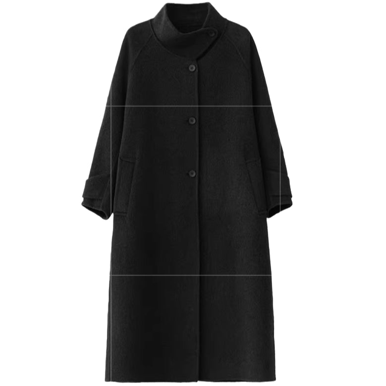 Asymmetric Stand-Collar Double-Faced Wool Coat