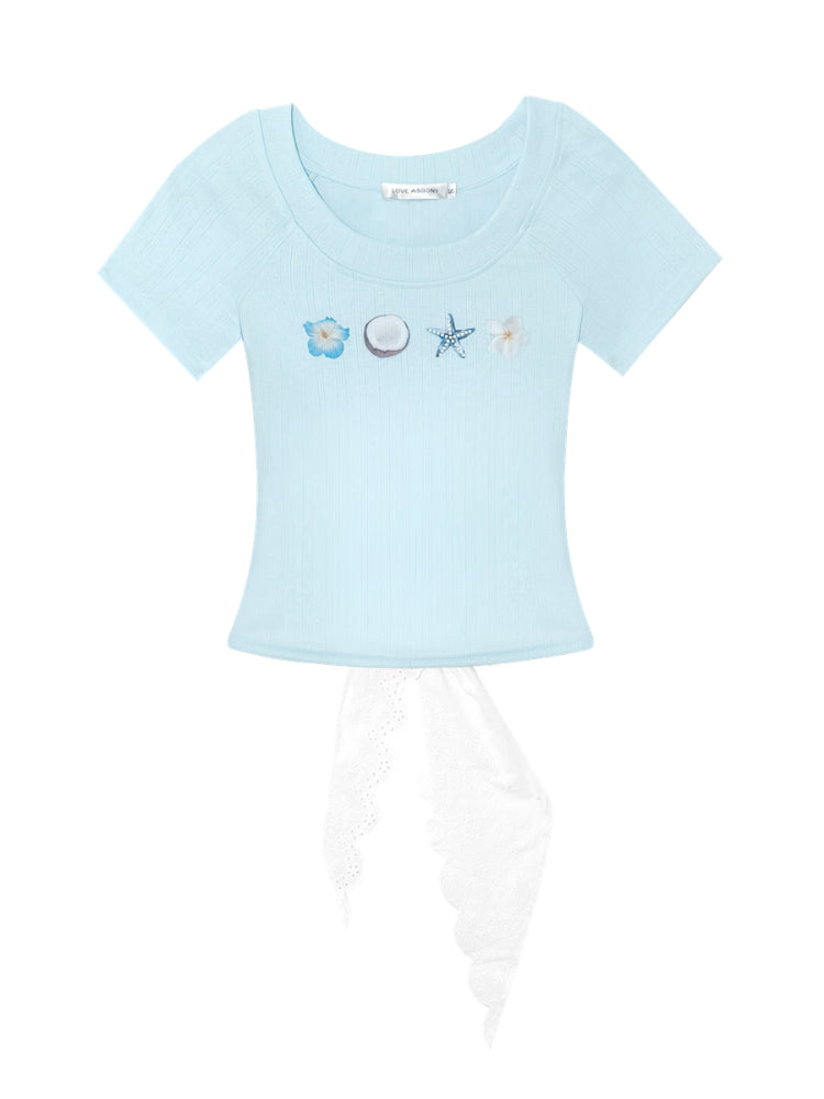 Crew Neck Printed Backless Embroidered T-Shirt - CHINASQUAD