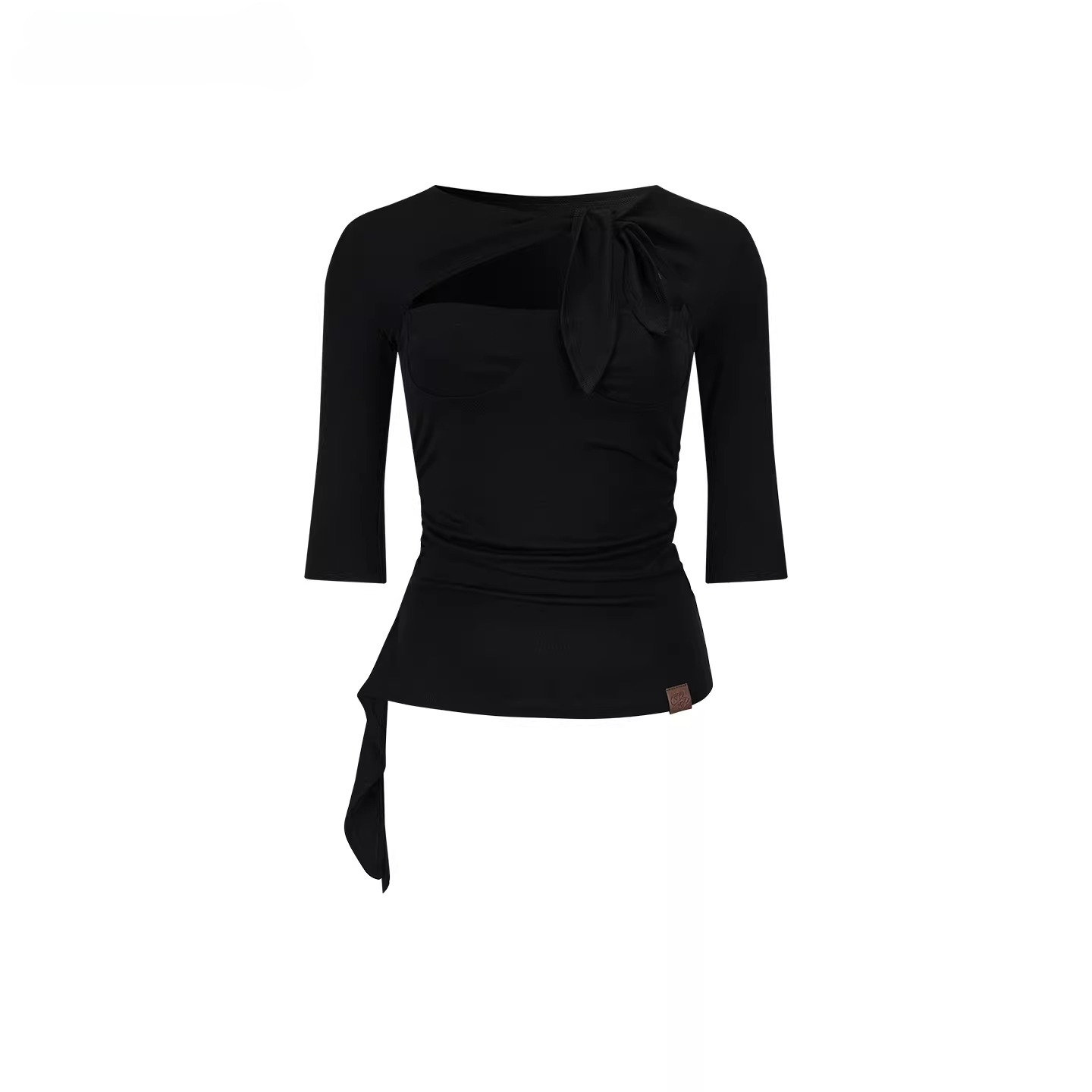 Layered Cut-Out Tie Detail Slim T-Shirt