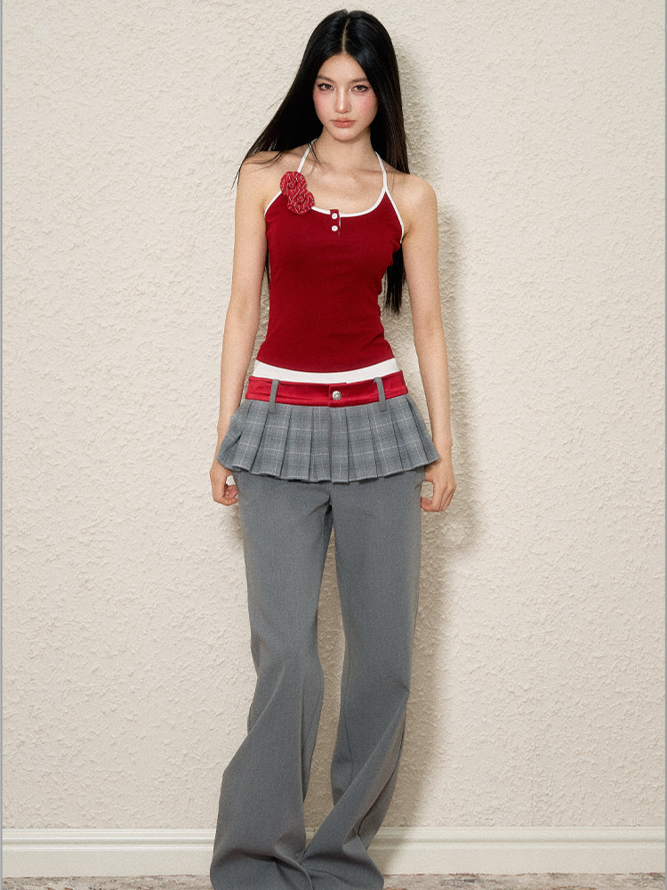 Color Block Faux Two-Piece Spaghetti Top - CHINASQUAD