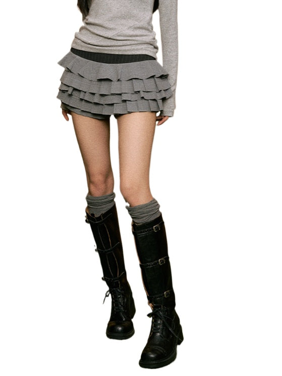 (Final Sale) Low-Waist Layered Skirt - CHINASQUAD