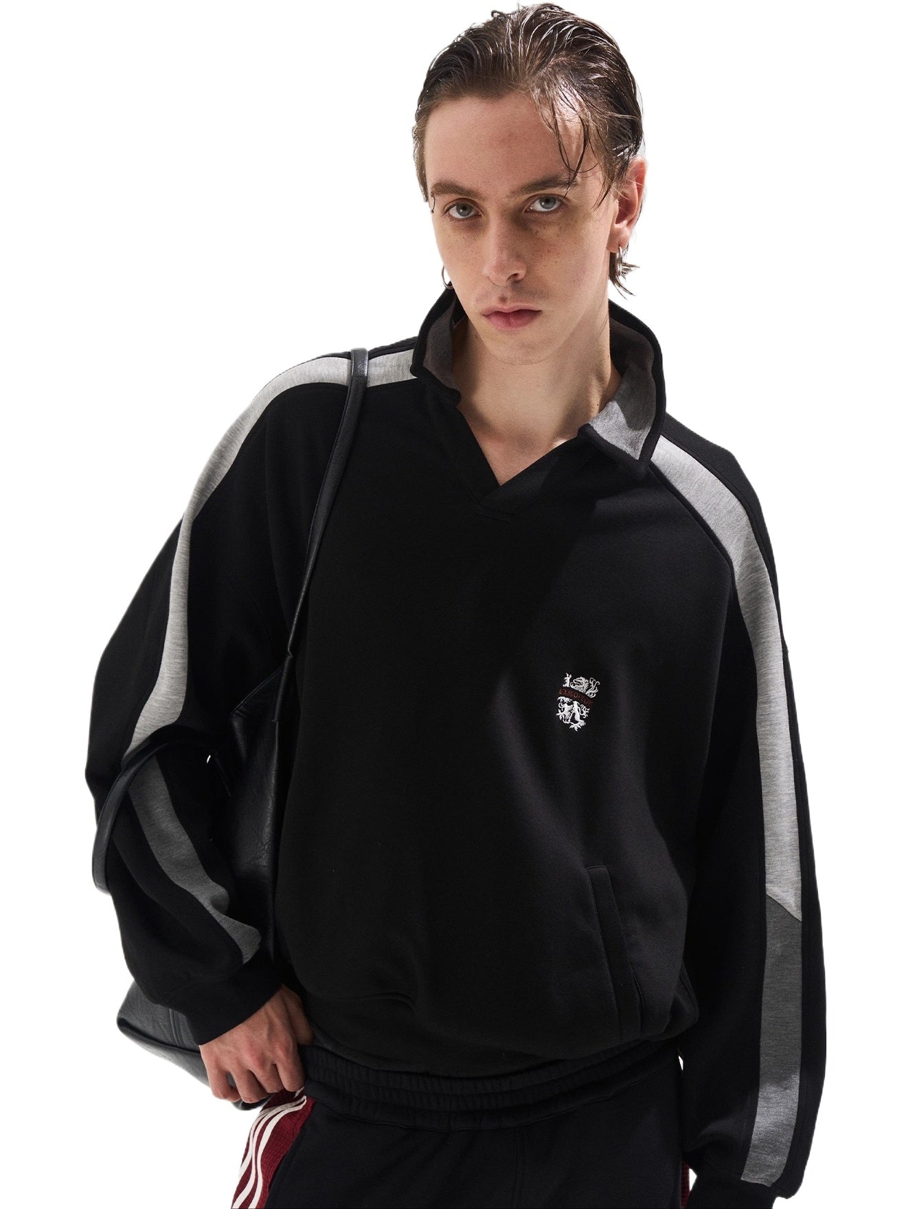 Contrast Panel Embroidered Polo Sweatshirt - CHINASQUAD