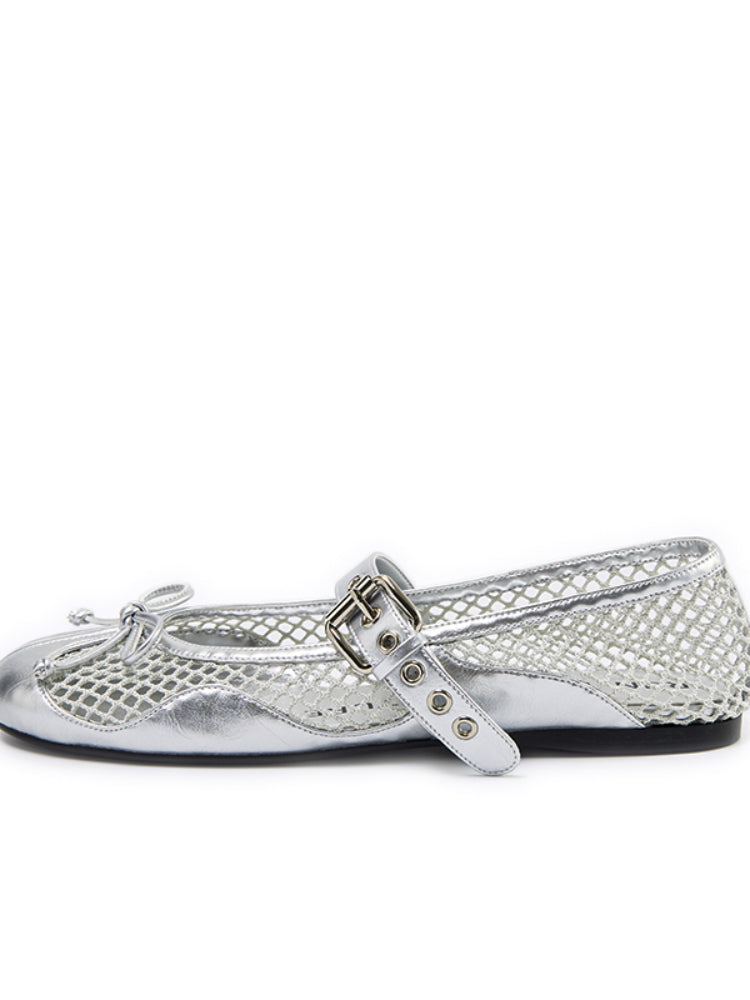 Fishing Net Woven Flat Mary Jane Shoes - CHINASQUAD