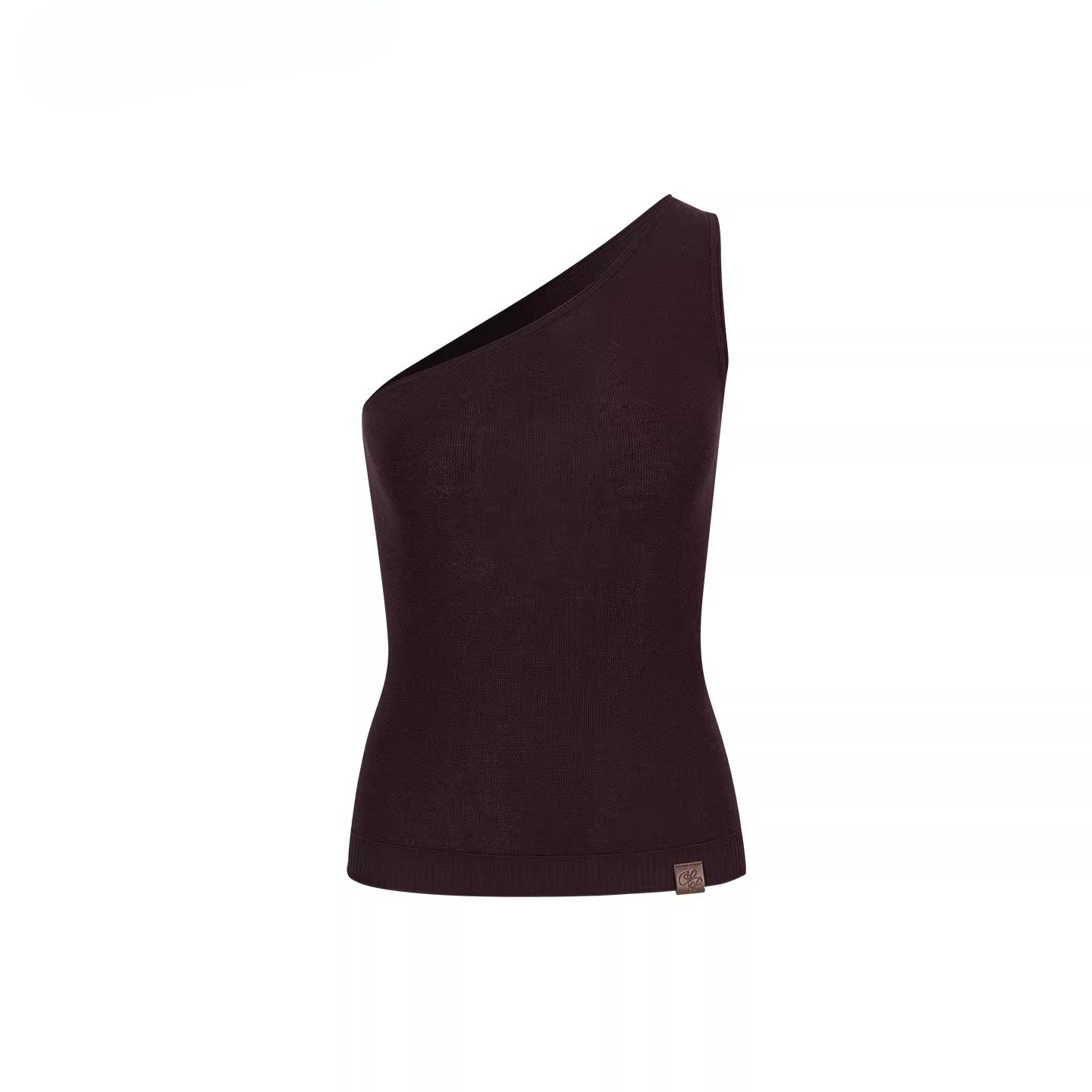Asymmetric One-Shoulder Lyocell Blend Knit Tank Top