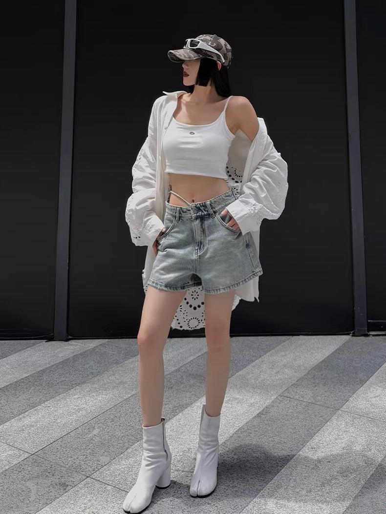 Embroidered Panel Oversized Cotton Shirt