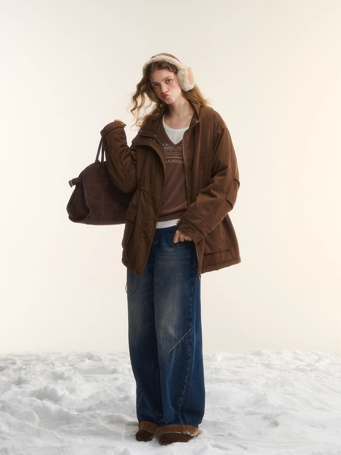 Fleece Stand-Collar Jacket with Scarf