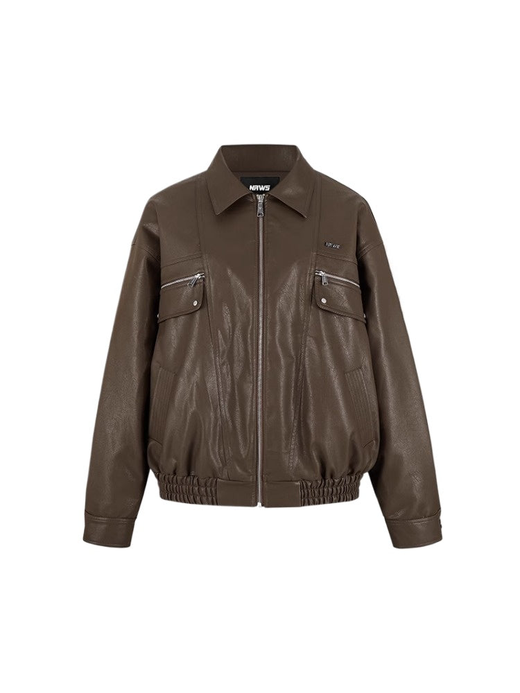 Black & White Vintage Silhouette Collar Moto Jacket - CHINASQUAD