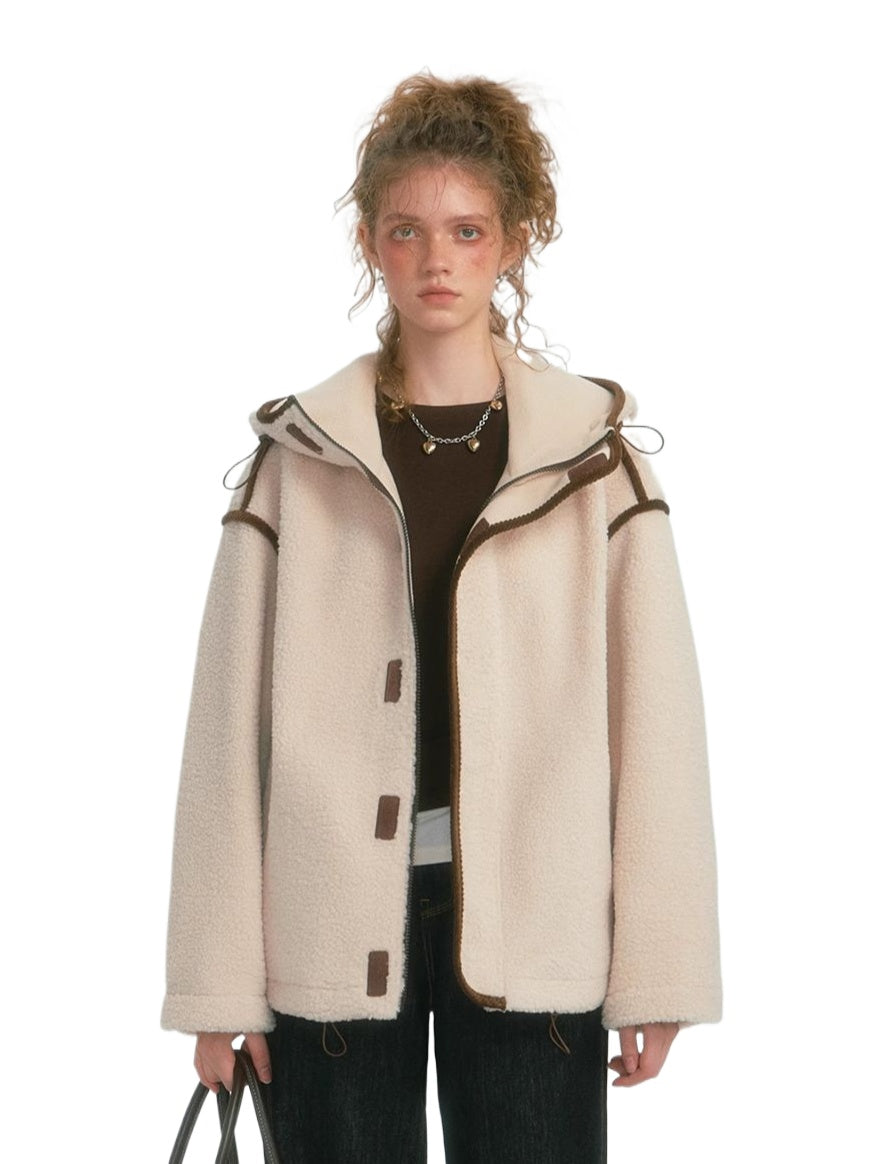 Contrast Trim Fleece Hooded Jacket - CHINASQUAD