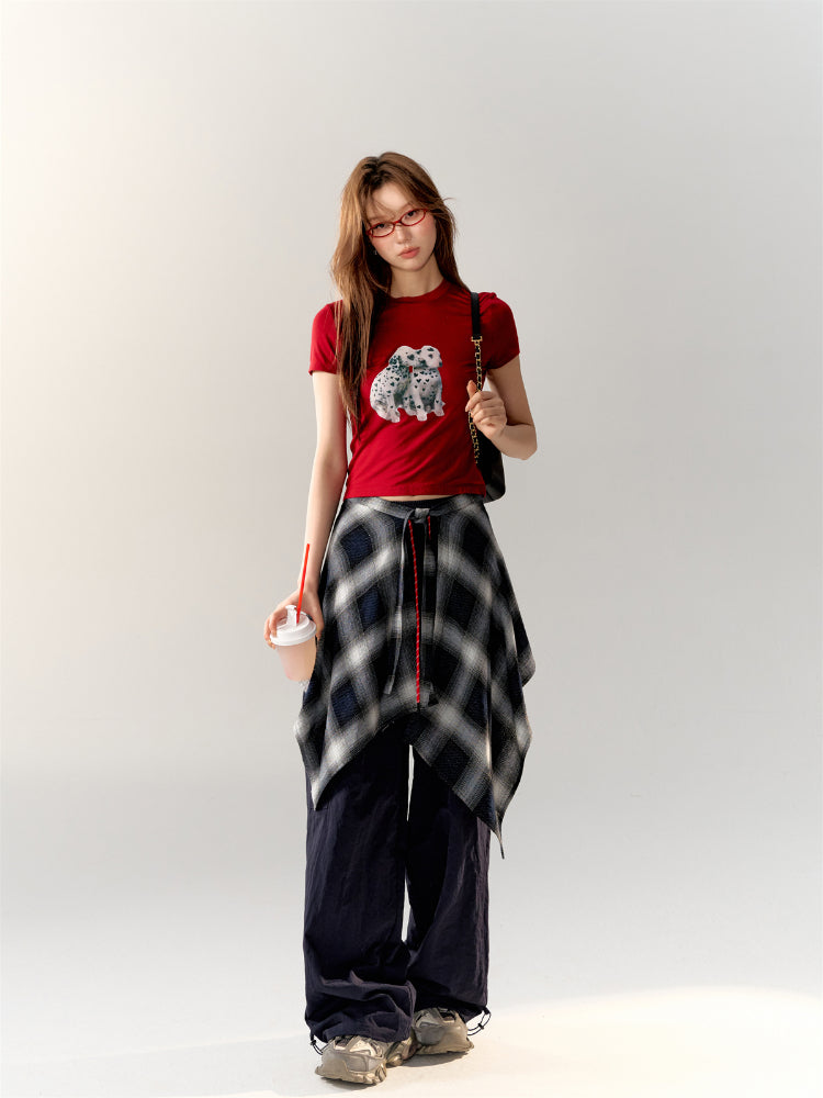 Vintage Color Block Plaid Skirt