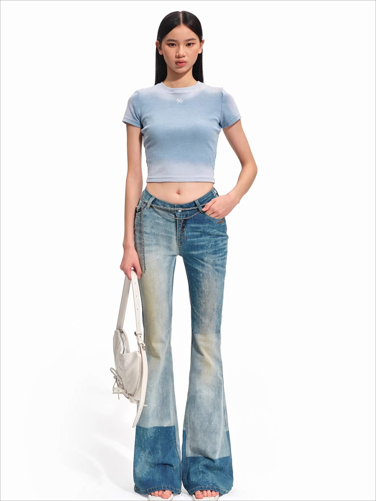 Equestrian Contrast Panel Micro-Flare Denim Jeans