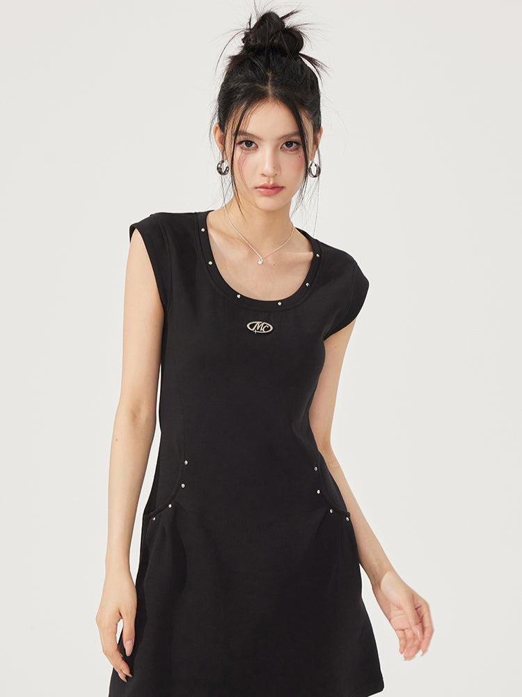 U-neck Waist-cinching Sleeveless Little Black Dress - CHINASQUAD