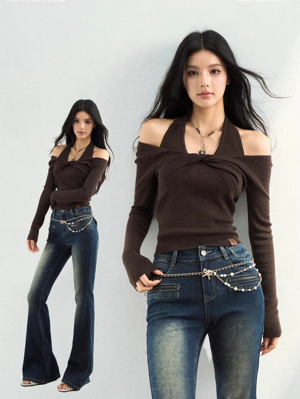 Off-Shoulder Halter Knit Top