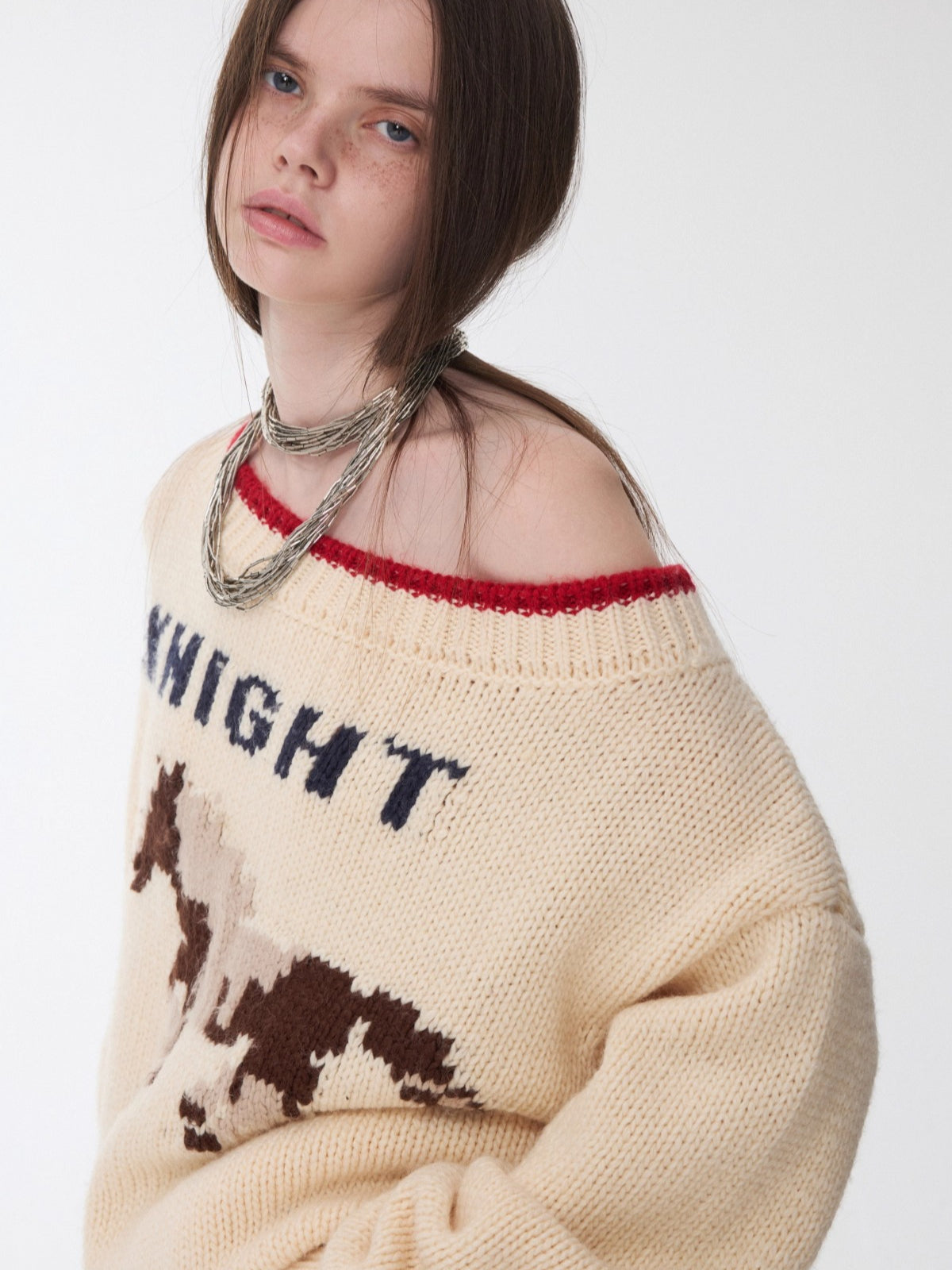 Fair Isle Icelandic Off-Shoulder Chunky Knit Sweater