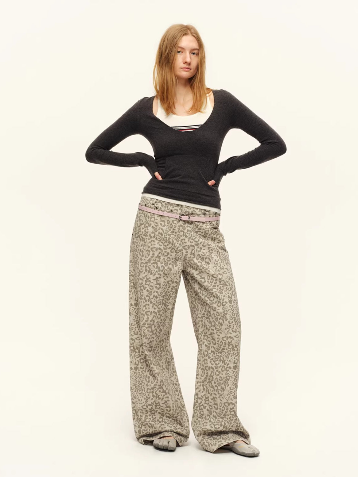 Vintage Studded Leopard Straight-Leg Trousers