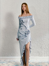 Ruffled Rose Off-shoulder Top & Asymmetrical Long Skirt Set - CHINASQUAD