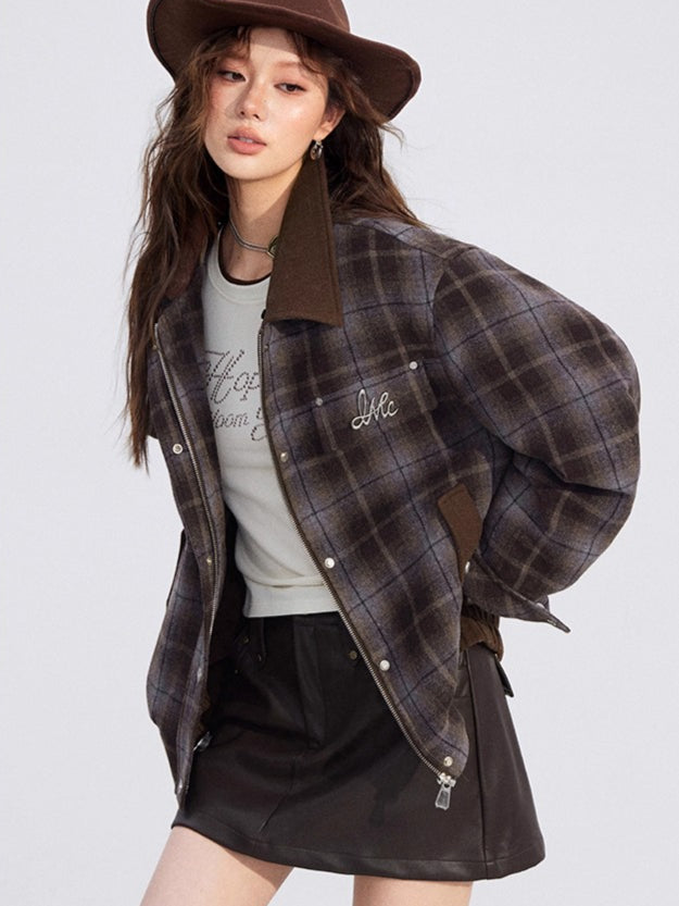Melange Wool-Blend Quilted Plaid Jacket
