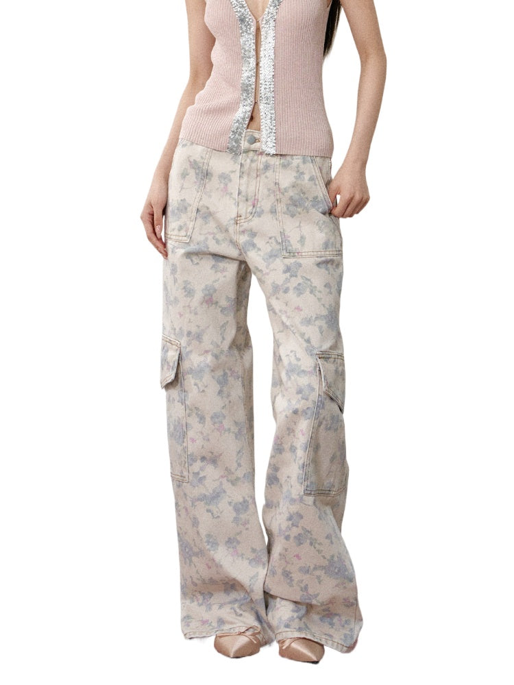 Floral Print Wide-Leg Cargo Pants - CHINASQUAD