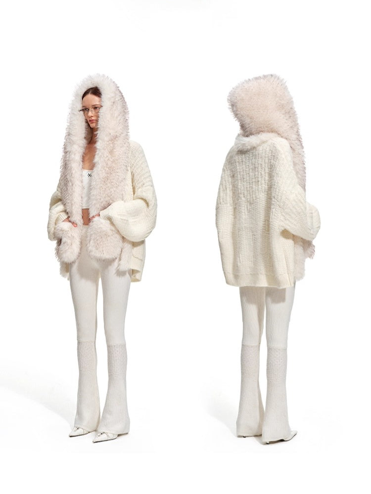 Polar Eco Fox Fur Hooded Scarf Hat