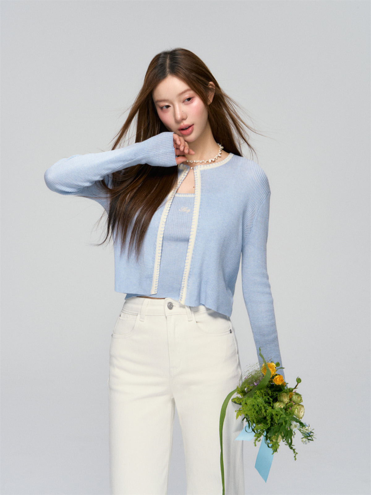 Shell Trim Knit Cardigan Set - CHINASQUAD