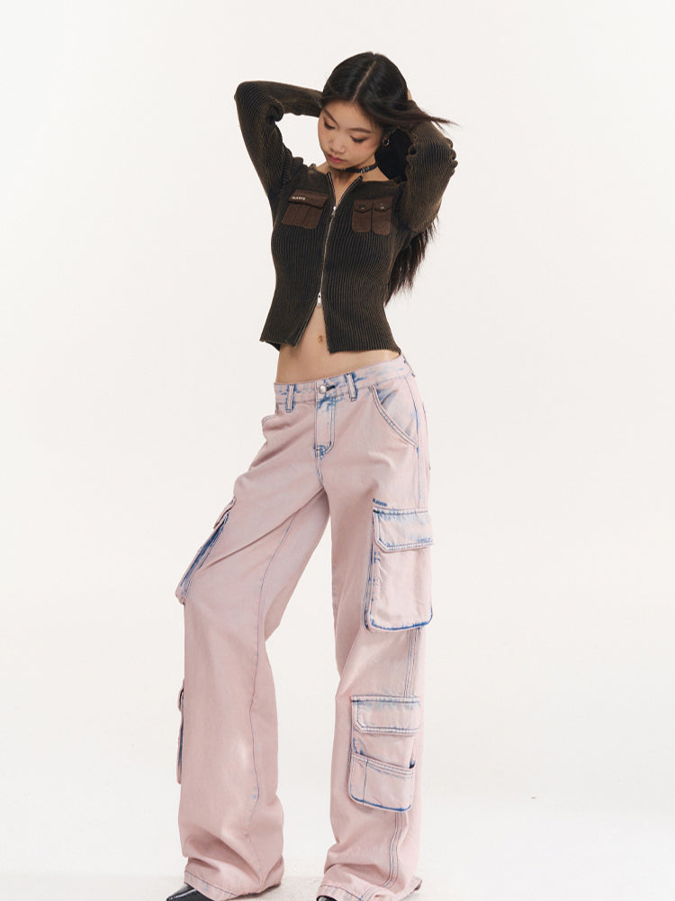 Pink Vintage Washed Cargo Pants - CHINASQUAD