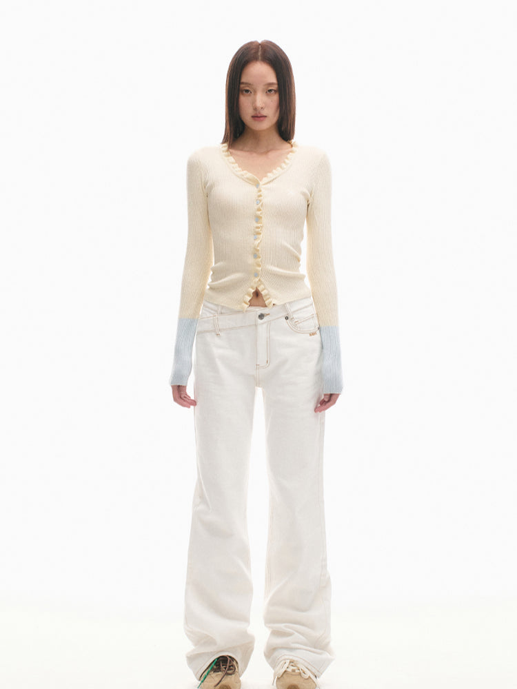 Floral-Placket Shell-Button Long-Sleeve Top - CHINASQUAD