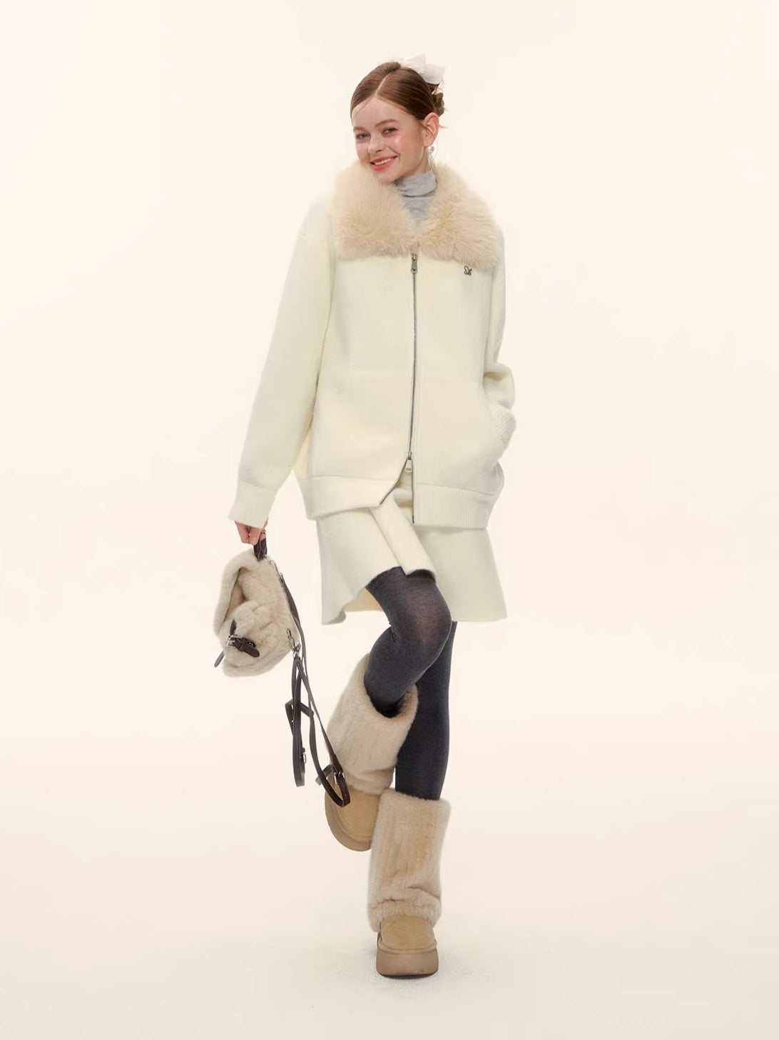 Wool-Blend Zip-Up Knit Jacket