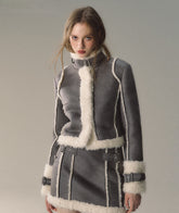 Grey Short Plush Shearling Jacket & Skirt Set - CHINASQUAD