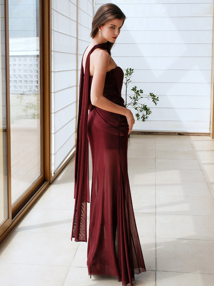 Ruched Design Asymmetrical Mermaid Dress - CHINASQUAD