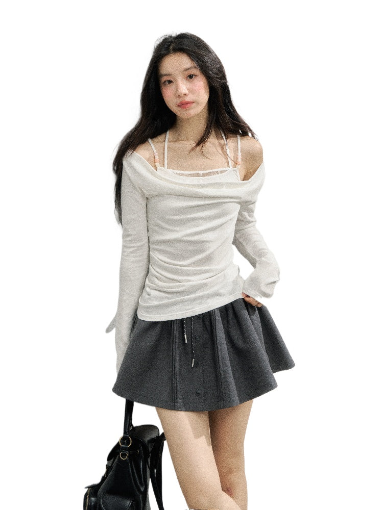 Beaded Halter Fake Two- Piece Blouse - CHINASQUAD