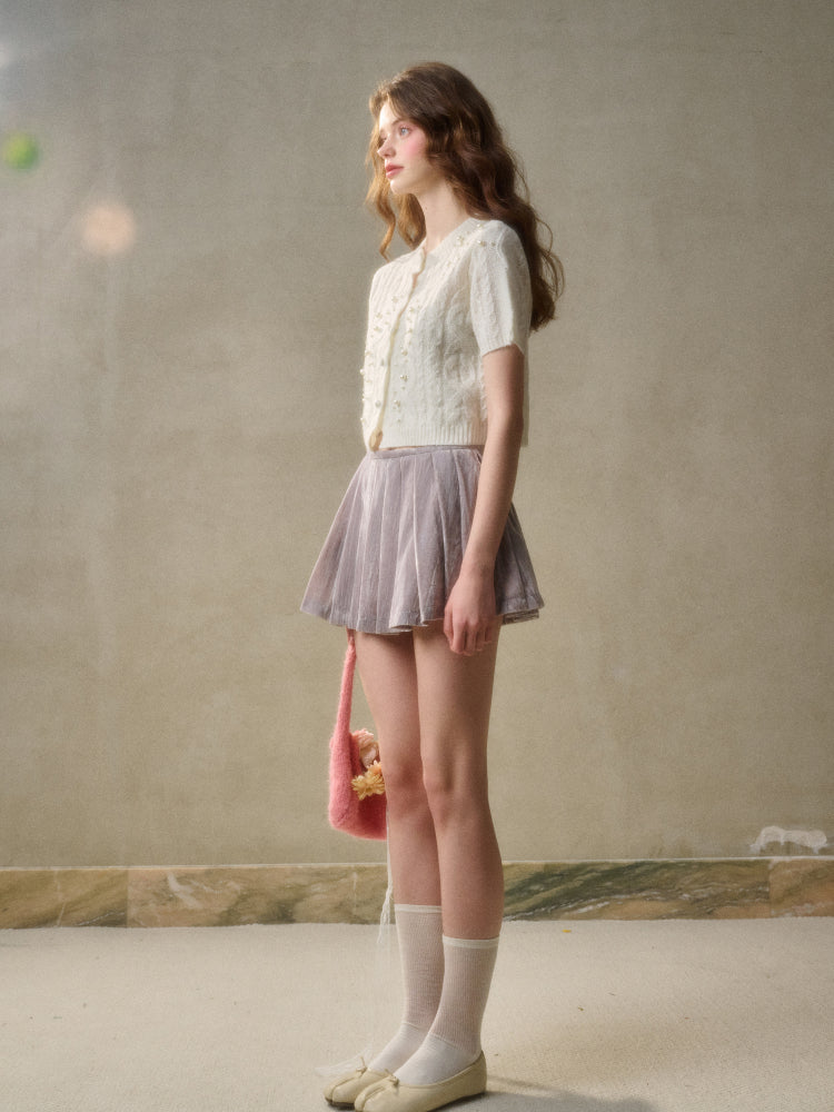 Velvet Floral Pleated Skirt - CHINASQUAD