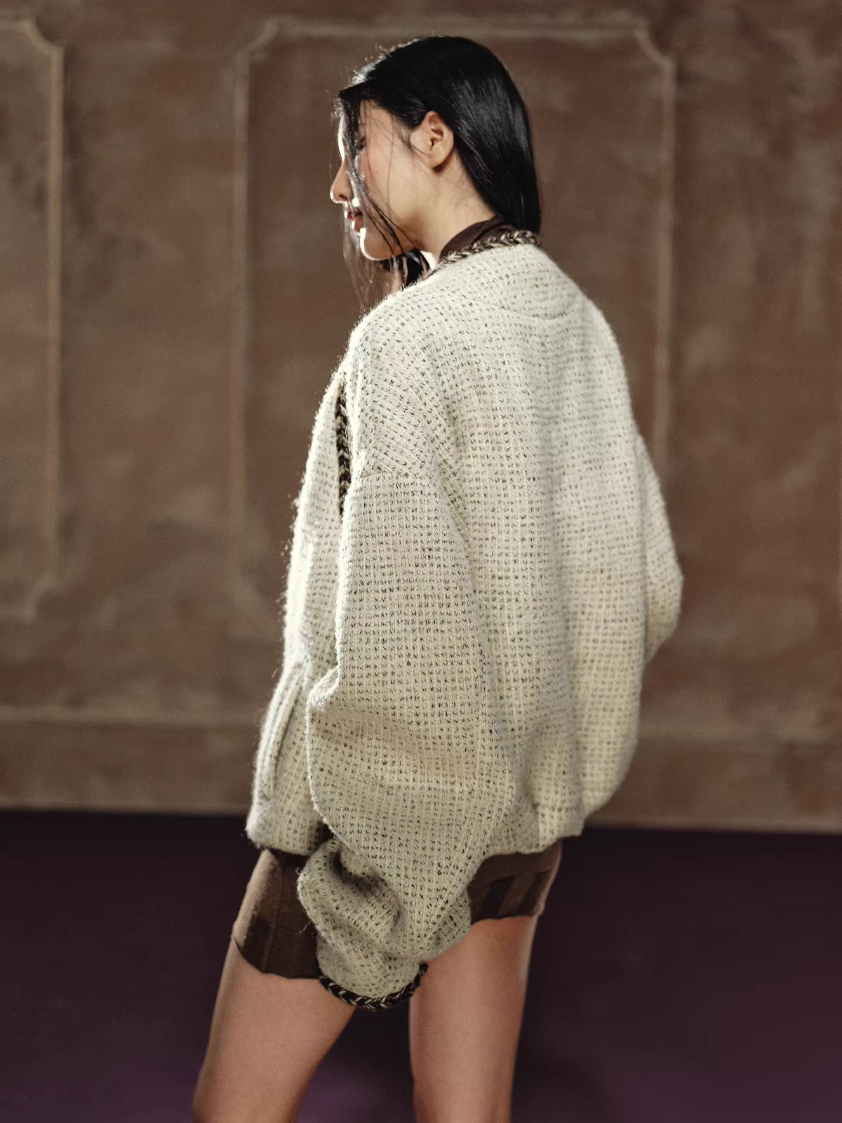 Wool-Blend Batwing Cardigan Jacket