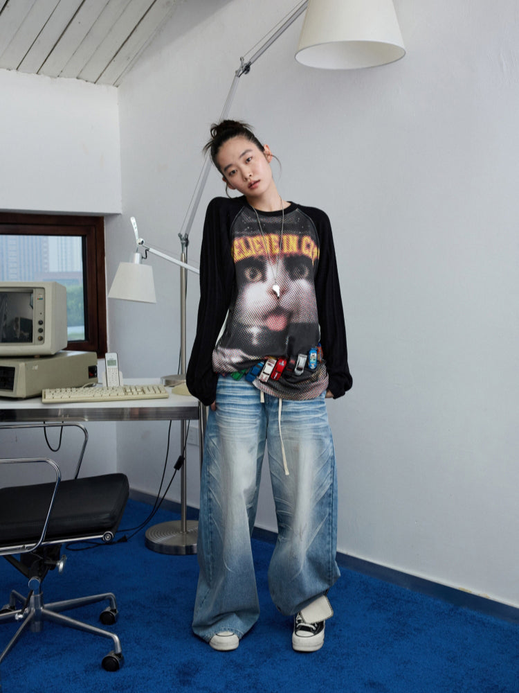 Printed Knitted Raglan-Sleeve T-Shirt - CHINASQUAD