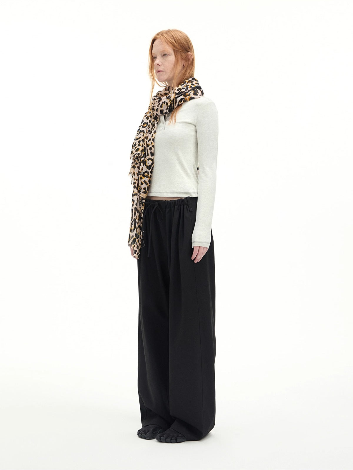 Drawstring Wool-Blend Wide-Leg Pants
