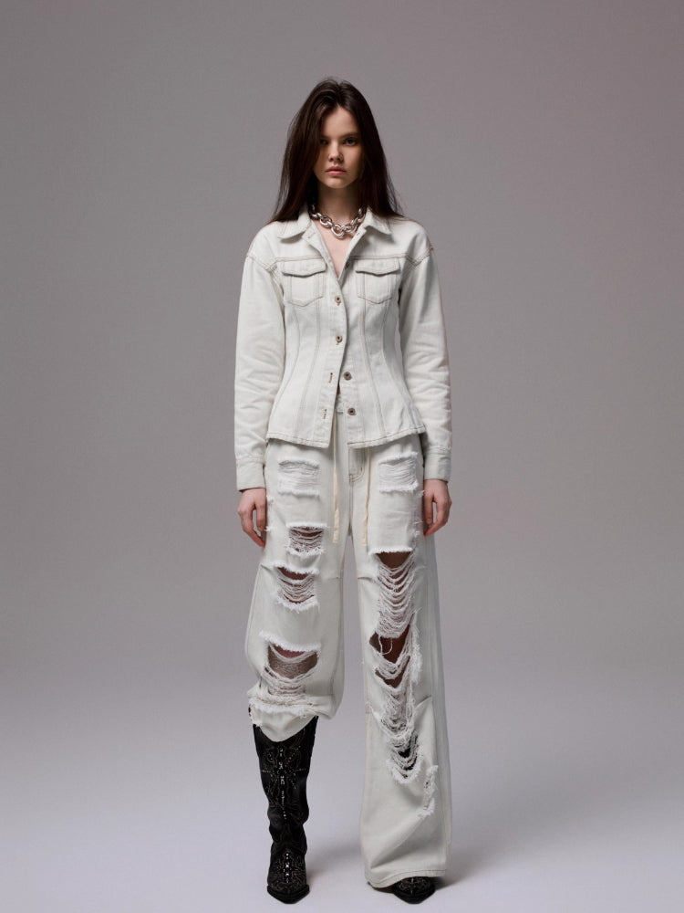 Embroidered Low-Waist Ripped Jeans