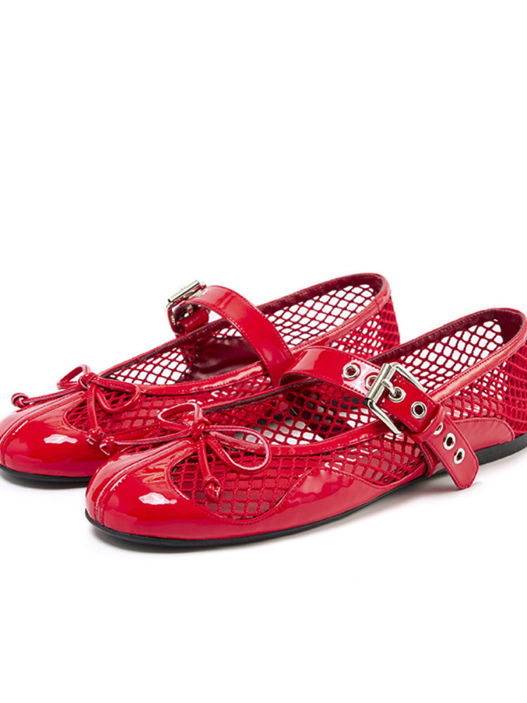 Fishing Net Woven Flat Mary Jane Shoes - CHINASQUAD