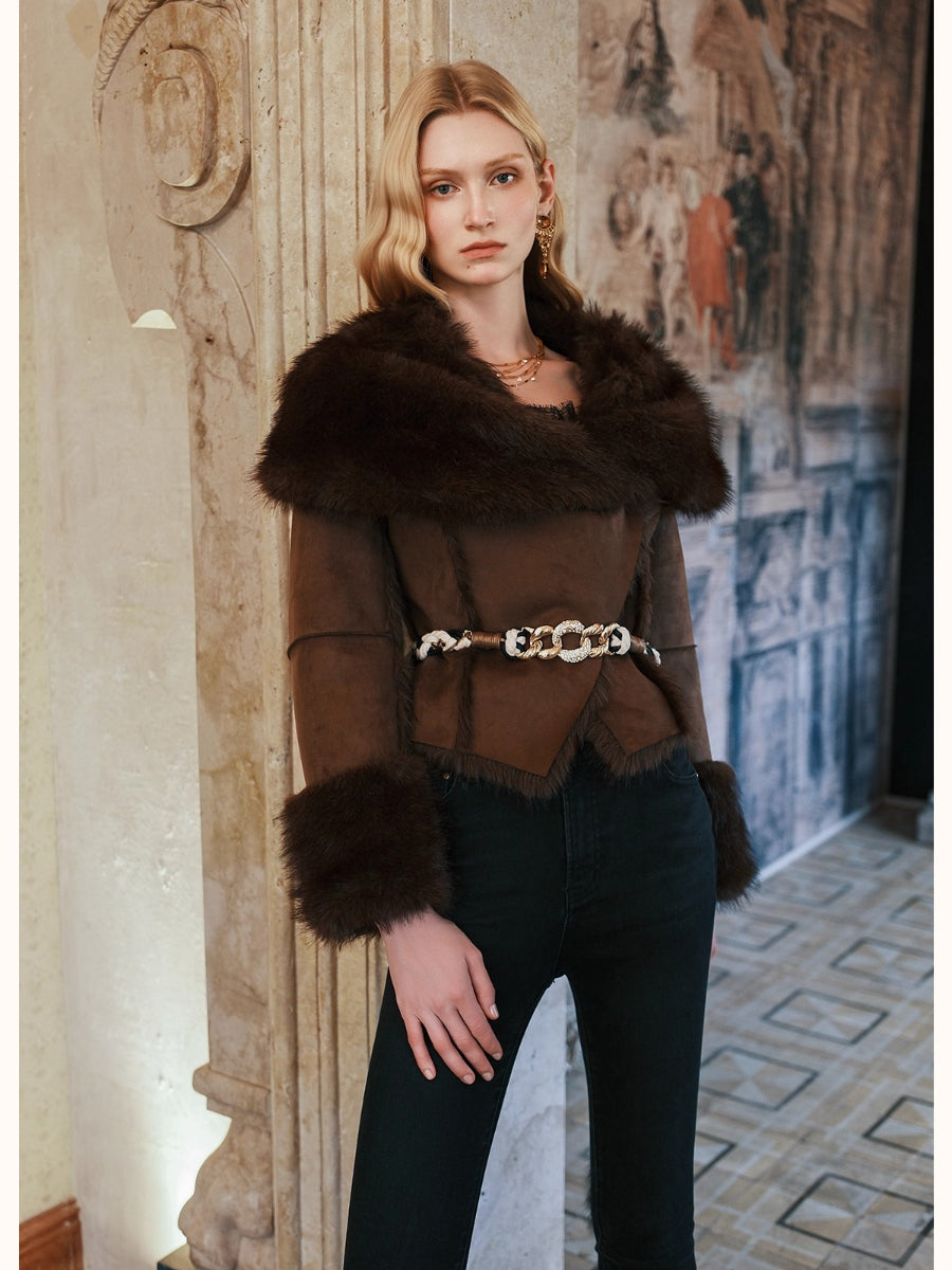 Mishka Faux Shearling Suede Cropped Jacket - CHINASQUAD