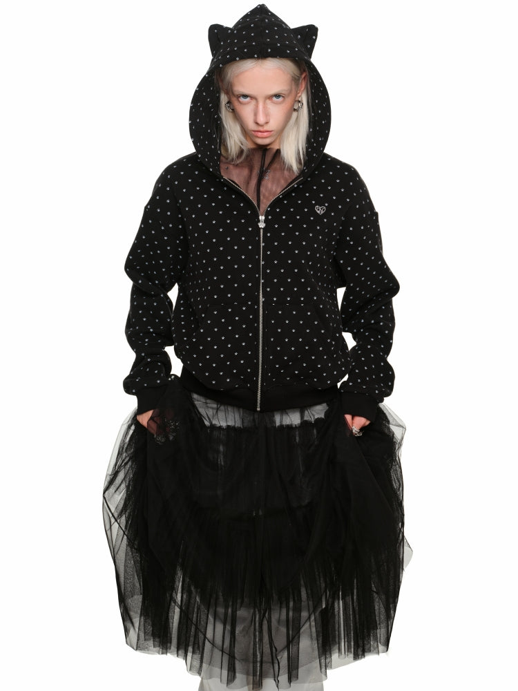 Cat Paw Polka Dot Hooded Cardigan Set - CHINASQUAD