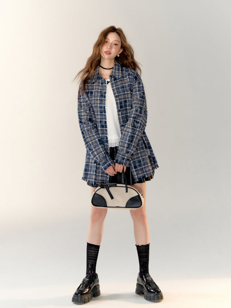 Lace-Trimmed Brushed Plaid Shirt - CHINASQUAD