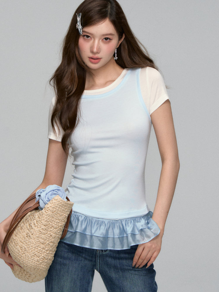 Two-piece Ruffled Bottoming Top - CHINASQUAD