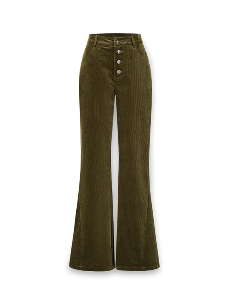 High-Waist Slim Fit Corduroy Pants - CHINASQUAD