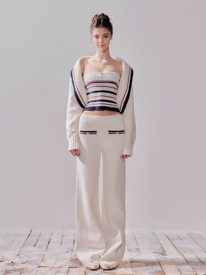 London Stroll Striped Knit Cardigan & Pants Set