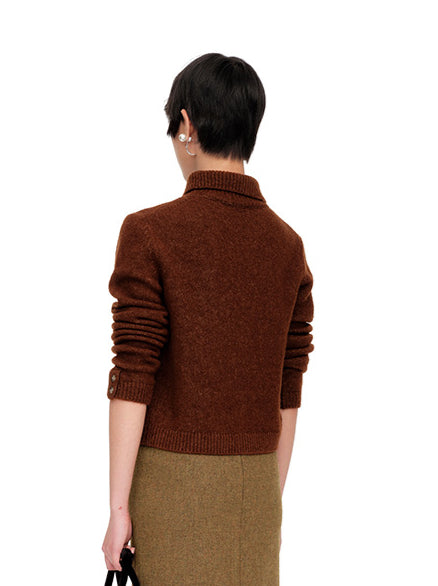 Gray & Brown Embroidered Knit Turtlenecks - CHINASQUAD