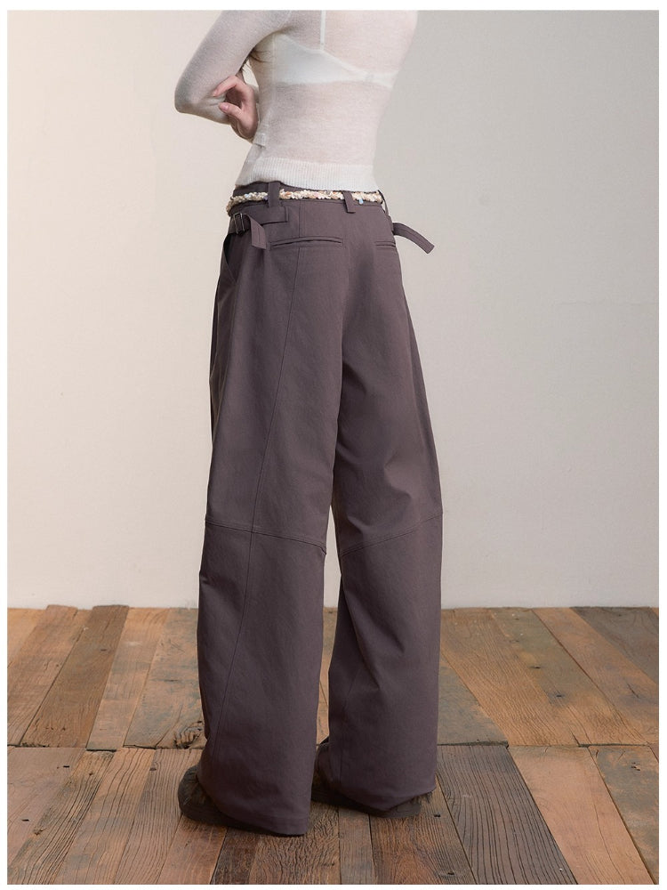 Pleated Double-Button Straight Wide-Leg Pants - CHINASQUAD