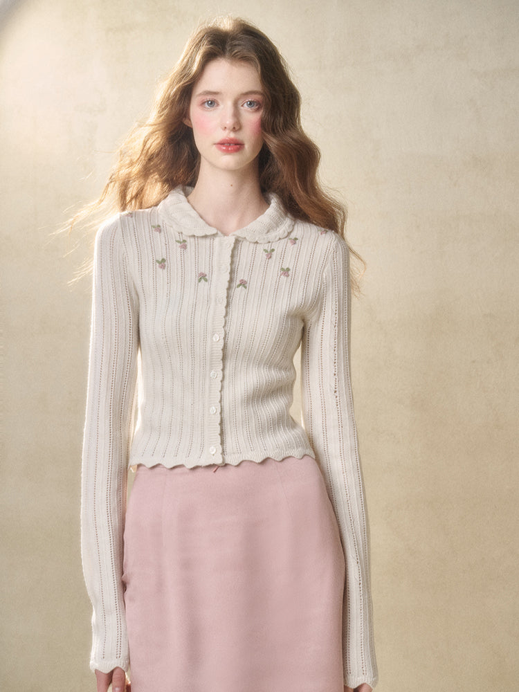 Embroidered Wool Hollow Cardigan & Tank Top Set - CHINASQUAD