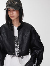 Letter Print Structured Cropped Moto Jacket - CHINASQUAD