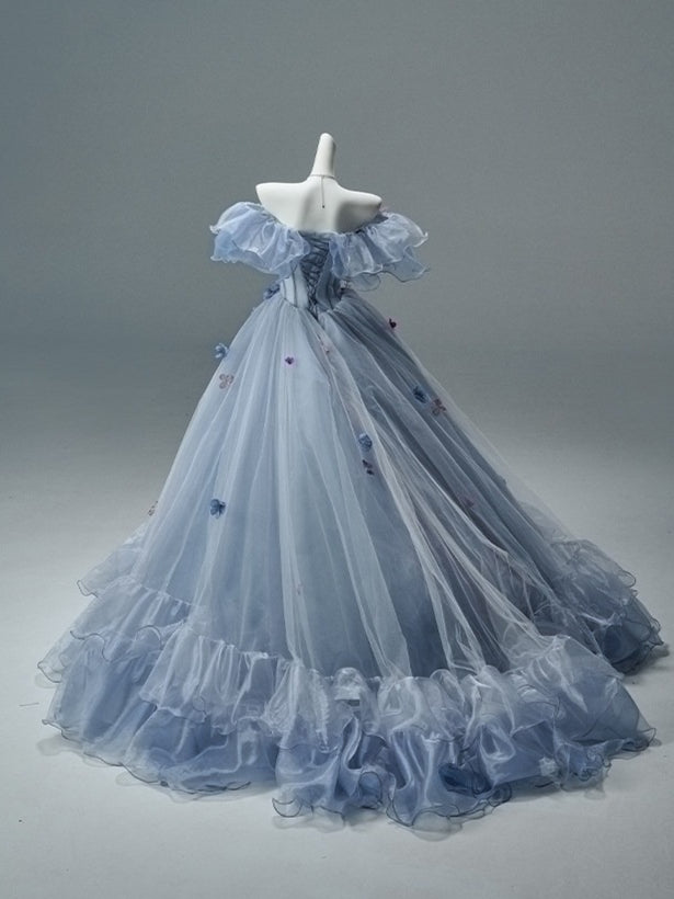 Off-Shoulder Floral Appliqué Tulle Couture Gown