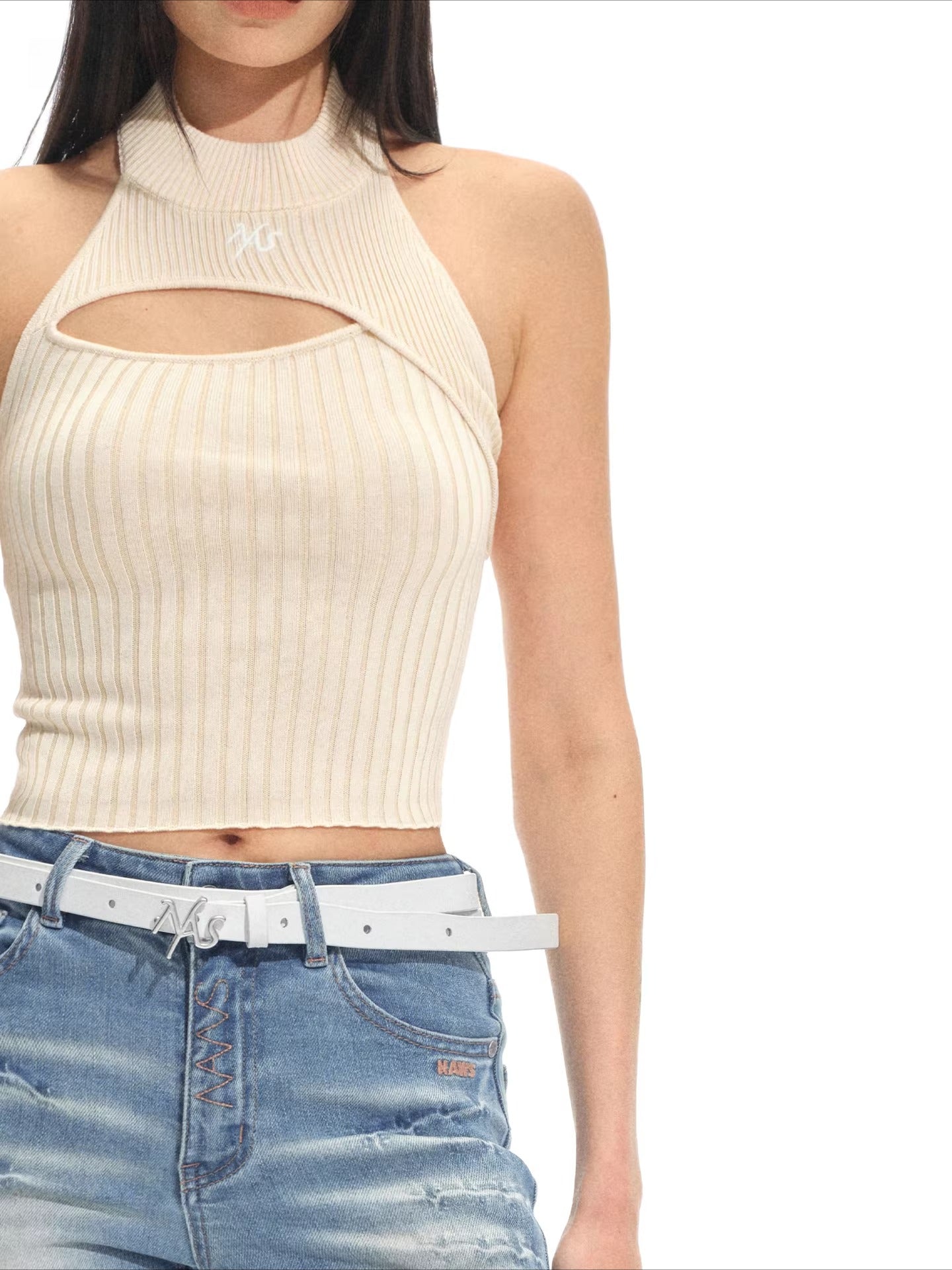 Olympia Halter Neck Fitted Knit Tank Top