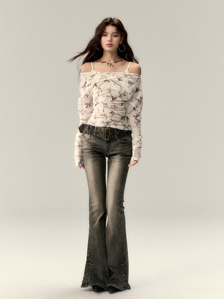 Two-Way Off-Shoulder Ruched Long Sleeve Blouse - CHINASQUAD