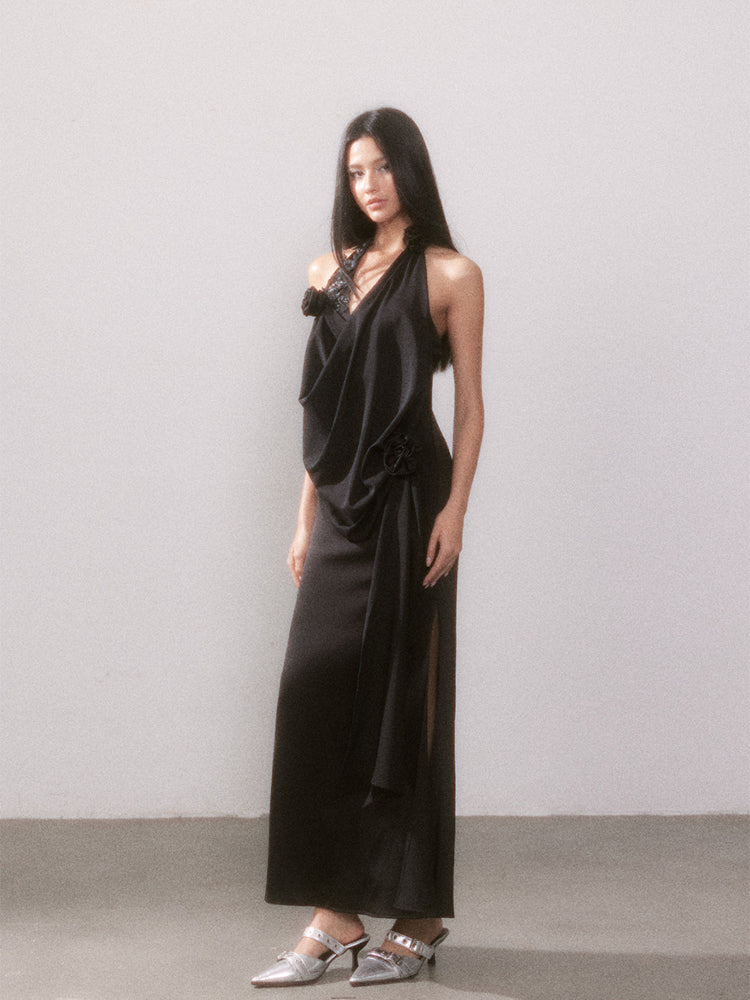 Ouro Shiny Satin Long Dress - CHINASQUAD