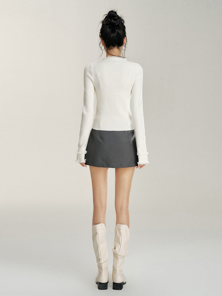 V-neck Frayed Knit Top - CHINASQUAD